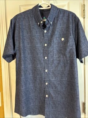 Men's Short-Sleeve Button-Down Shirt - Navy Geometric